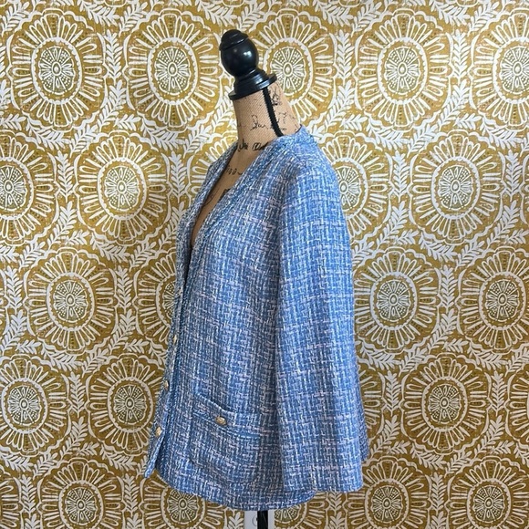 Talbots Tweed Gold Buttons V-Neck Coatigan Jacket Sz 14P - Picture 7 of 9